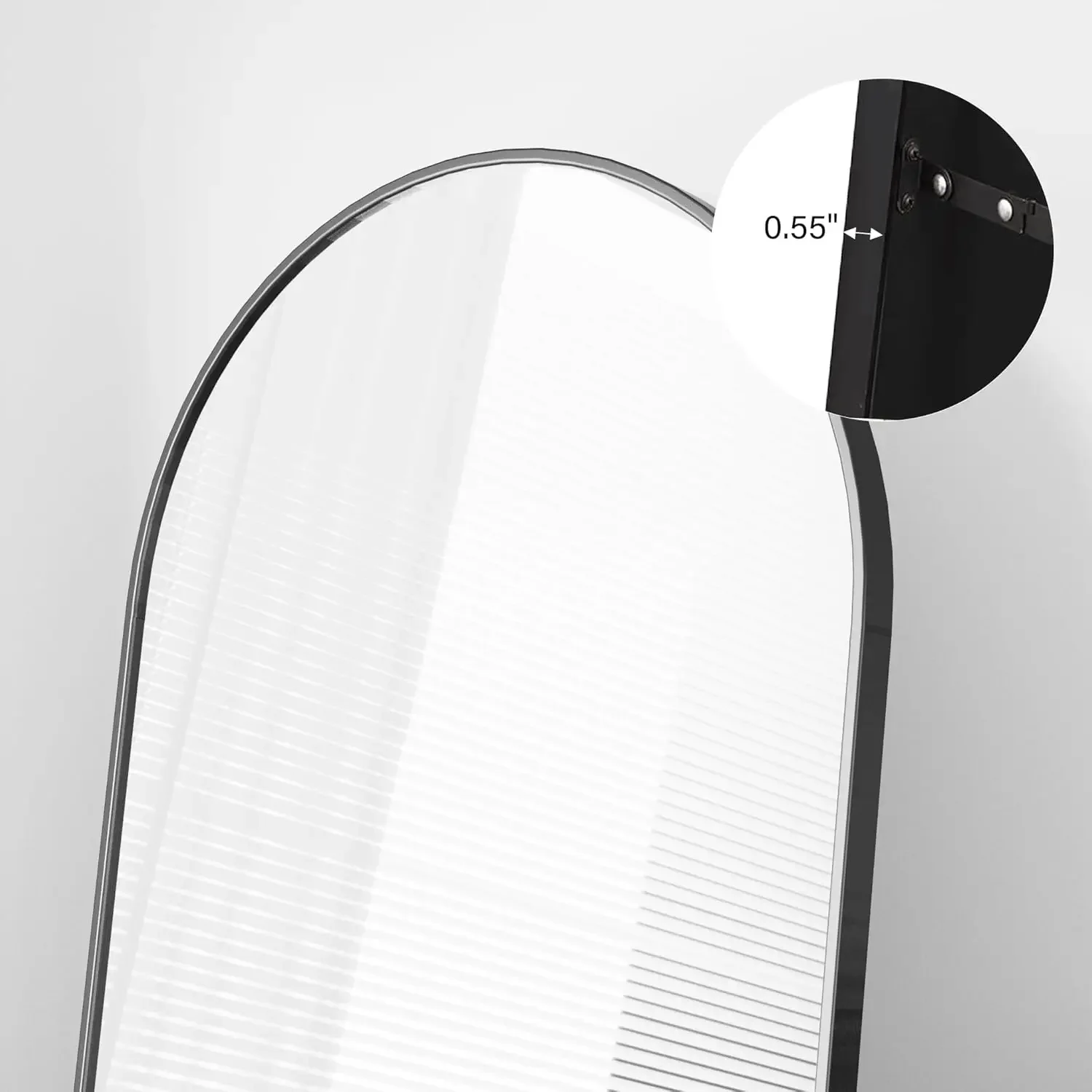 Espelho de chão autônomo de comprimento total arqueado, 64 x 21 polegadas, moldura preta, decoração elegante para casa