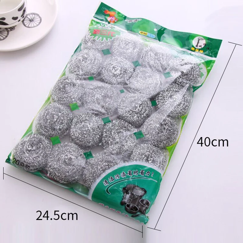 20pcs High-Zinc Wire Steel Ball Dishwashing Cleaning Equipments Steel Wool Pads Home Kitchen Utensils Supplies Cleaning Sponge