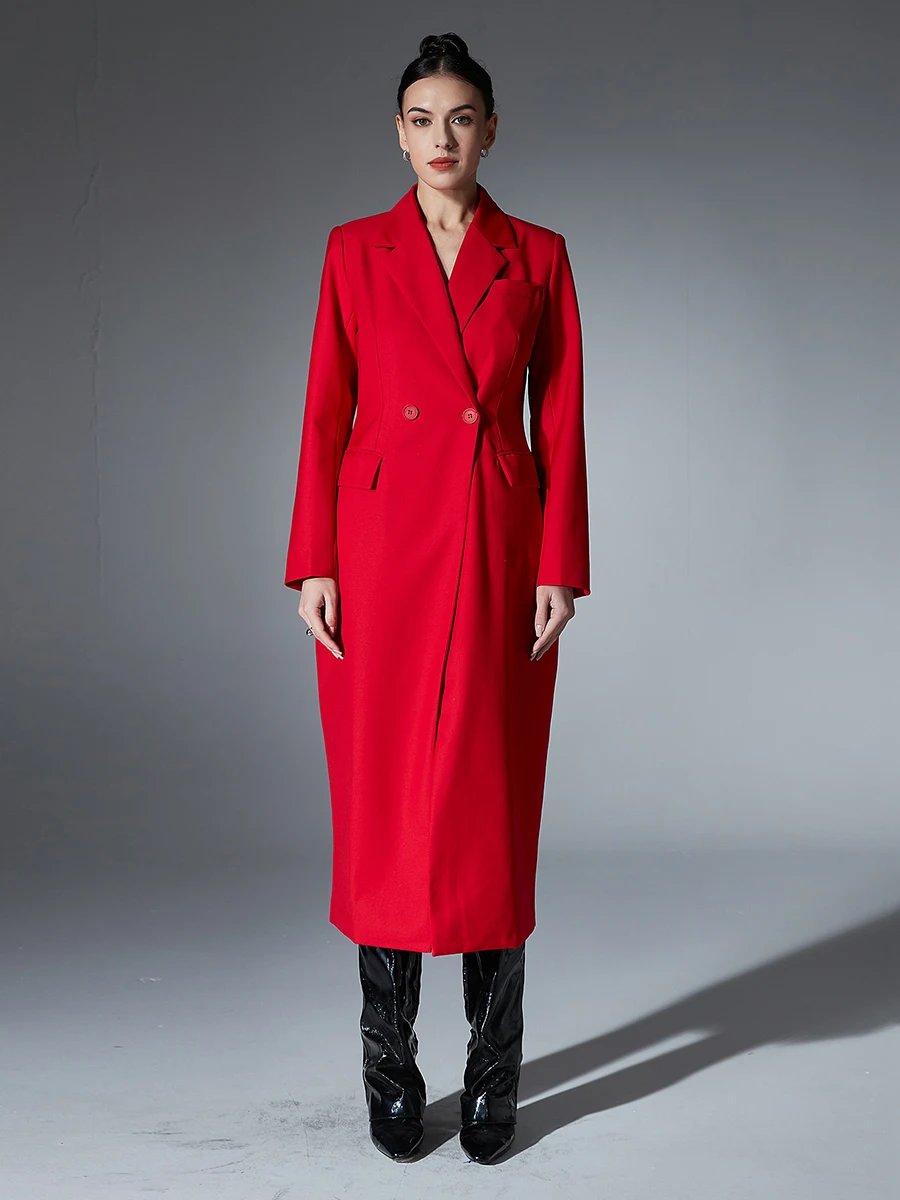 TWOTWINSTYLE Solid Slimming Casual Blazer For Women Notched Collar Long Sleeve Patchwork Button Temperament Coats Female Fashion
