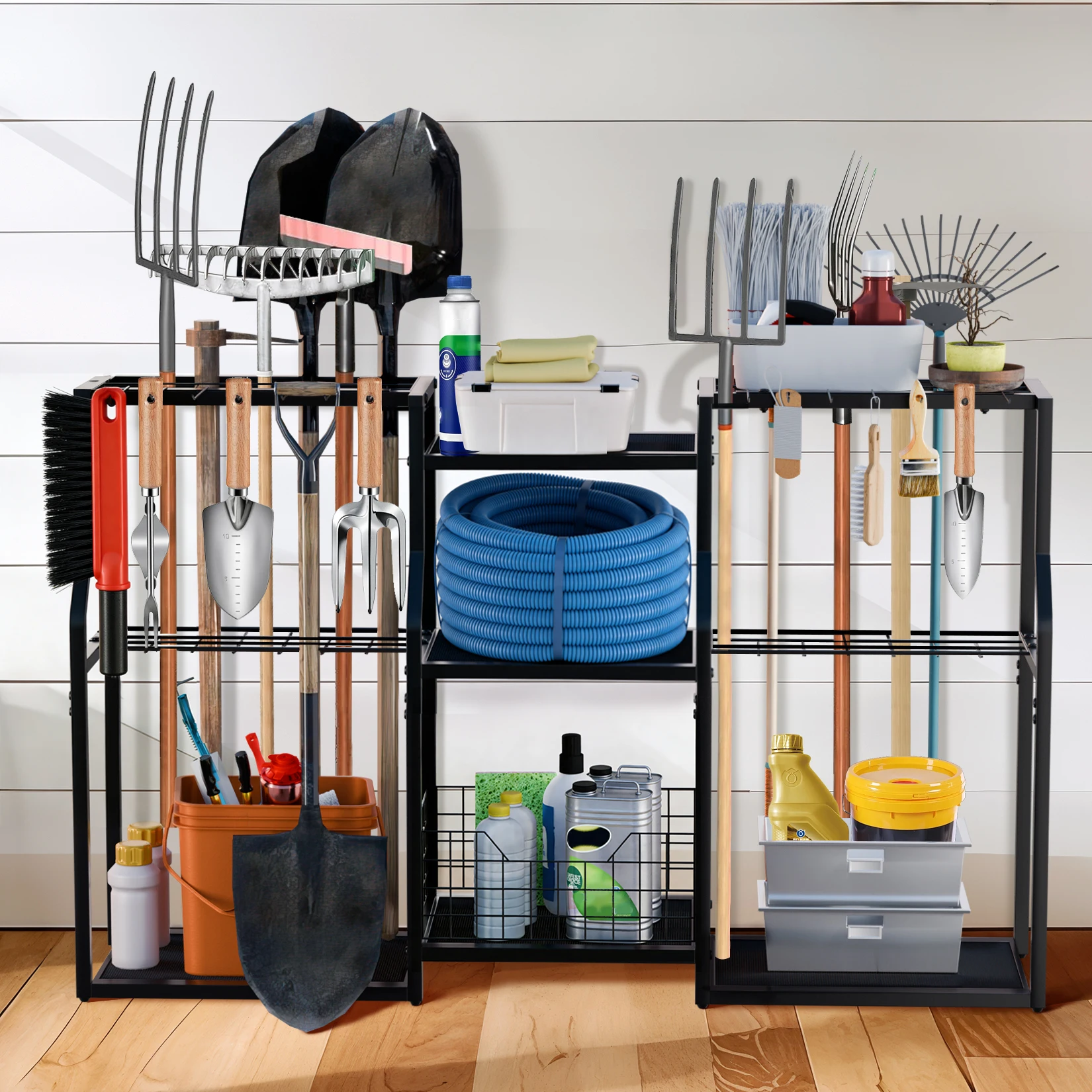 Heavy Duty Garden Tool Organizer Yard Tool Tower Rack Workshop Garage Storage Rack with Slots for Outdoor Shed Tool Rake