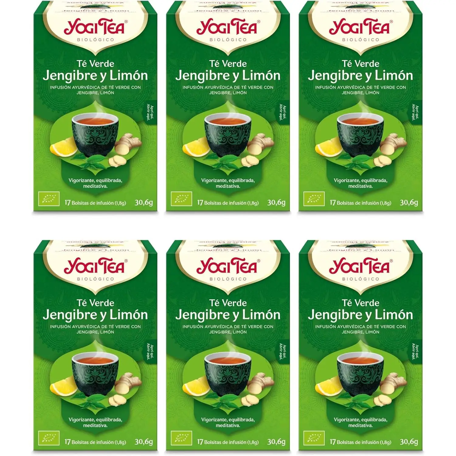 Yogi Tea, Infusión Ayurvédica de Té Verde, Jengibre y Limón - Pack de 6x17 bolsitas (102 bolsitas en total)