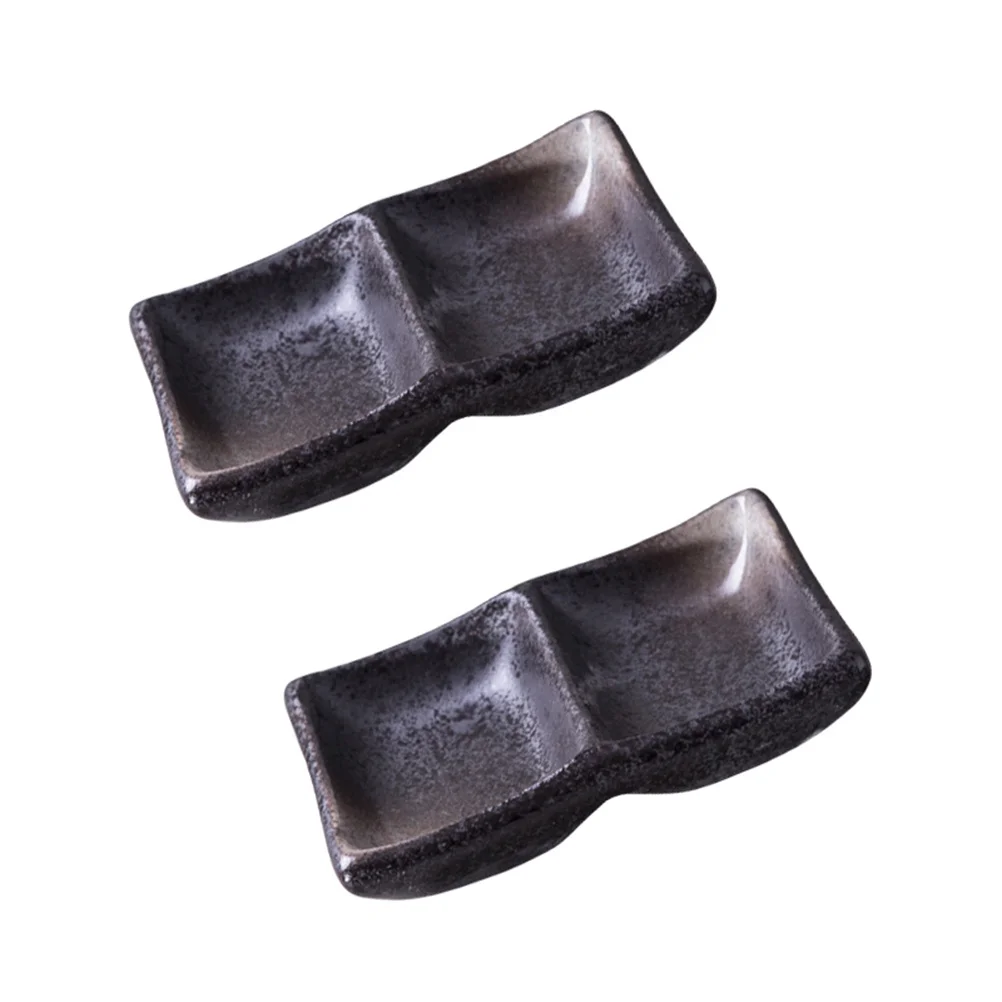 

2Pcs Ceramic Sauce Bowls Square Shape with 2 Compartments for Seasoning Appetizers Dessert Snack Dipping Plates Food Sauce Dish