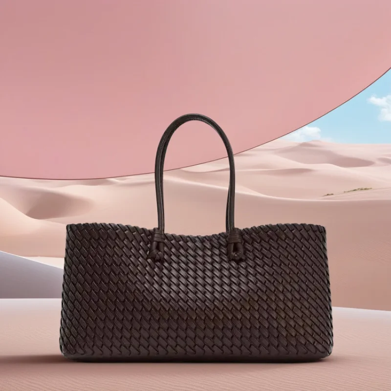 حقيبة يد نسائية منسوجة ممدودة - حقيبة كتف فاخرة بمقبض علوي، متسوق عصري ذو سعة كبيرة للاستخدام اليومي