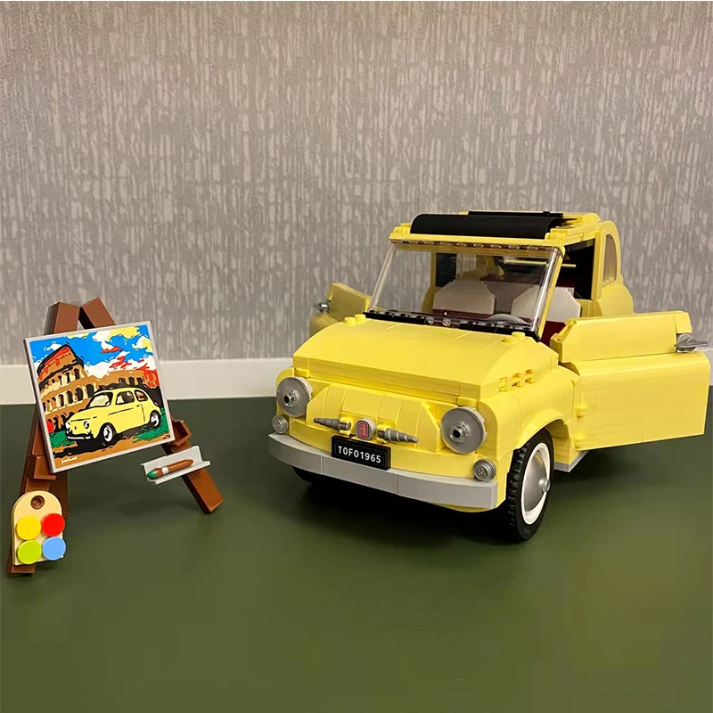 960 STKS Technische Fiat 500 Bouwstenen Klassieke Gele Auto Model Schepper Monteren Voertuig Bricks Speelgoed Voor Jongens Kids Gift