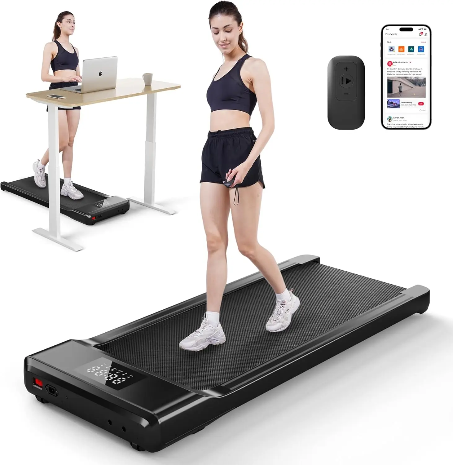 

Smart Walking Pad Treadmills for Home Small Portable 2 in 1 Under Desk Treadmill Lightweight with Remote Control LED Display