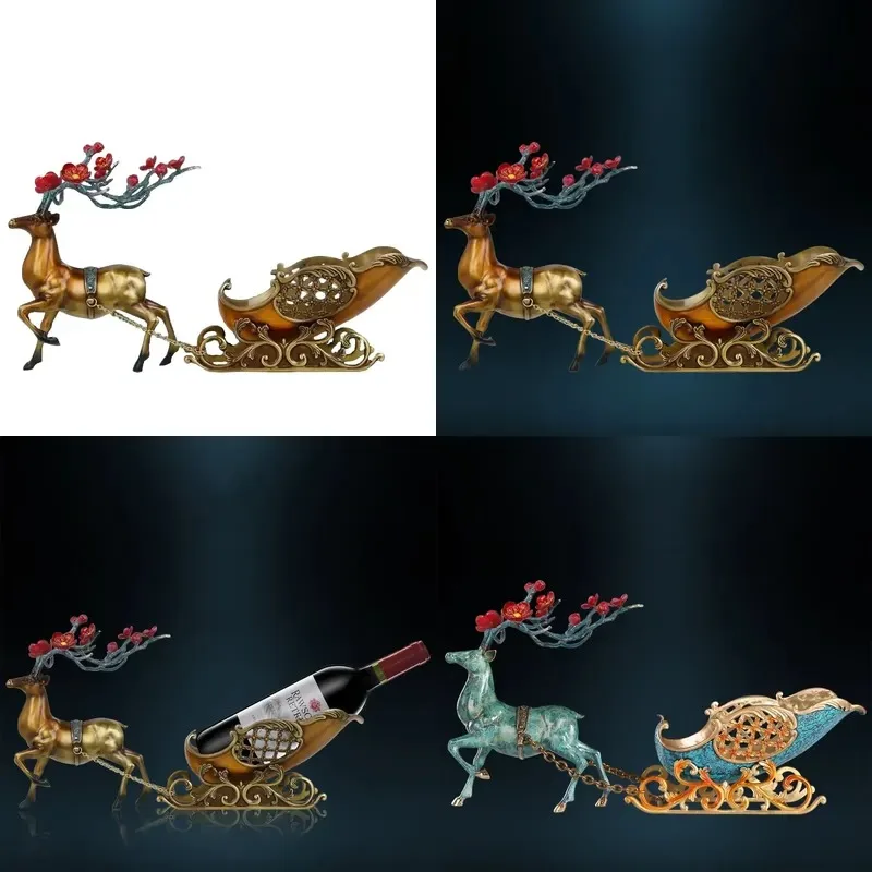 Brass sculpture Christmas deer snowmobile