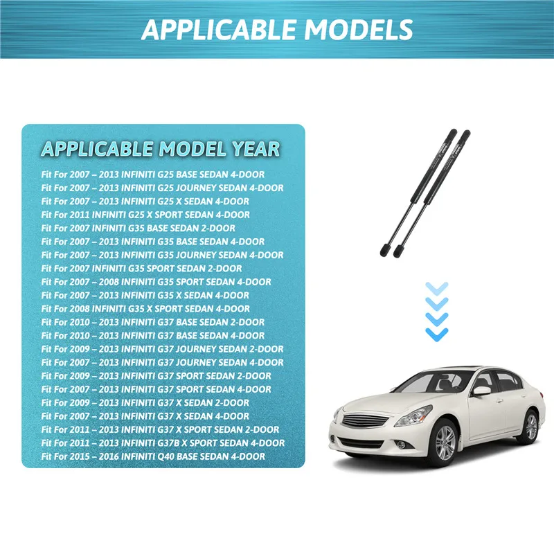 For Infiniti G25 G35 G37 2007-2013 Accessories 2pcs Front Bonnet Gas Struts Hood Lift Supports Strut Shocks