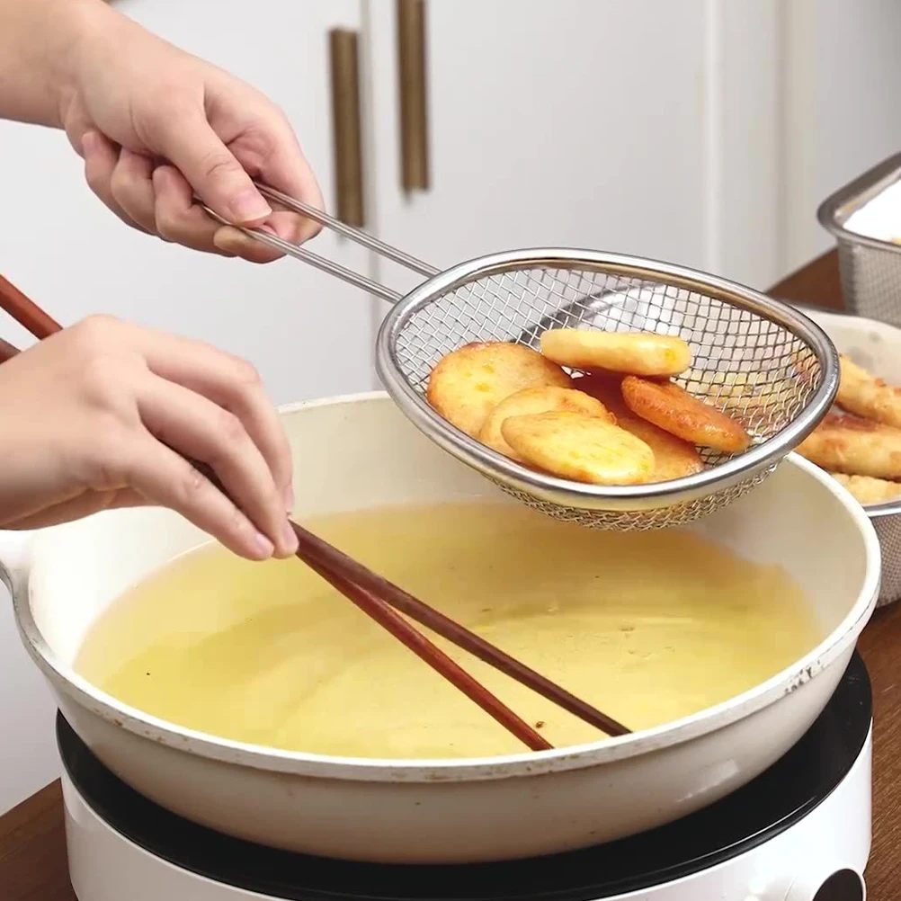 

Stainless Steel Frying Basket Heavy Duty Mesh Strainer For Deep Fry Oil Drain Hot Pot Potato Chips Fryer Tool Kitchen