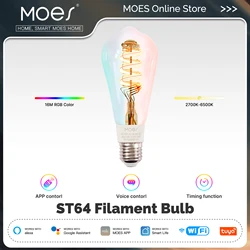 MOES Tuya WiFi Smart ST64 Edison LED Light Bulbs 16 Million RGB Color Changing 2700K-6500K Dimmable Work with Alexa/Google Home