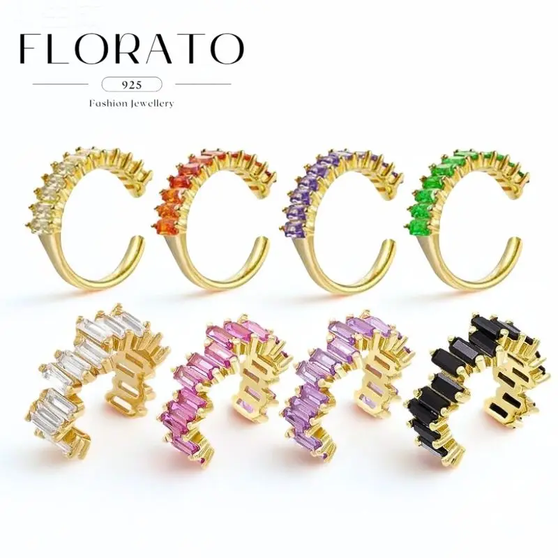 

FLORATO 18K Gold-plated Colored Zircon Ear Clips Luxury Crystal No perforation trend Earrings For Women Fashion Wedding Jewelry