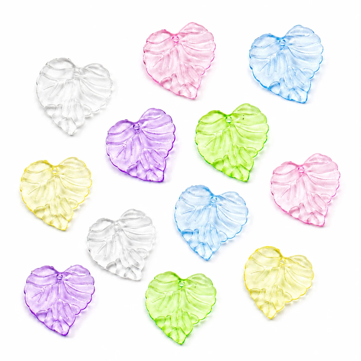 50Pcs Transparent Acrylic Heart Leaf Beads 16×15mm Candy Color Charms for DIY Jewelry Making Bracelet Necklace Earring Accessori