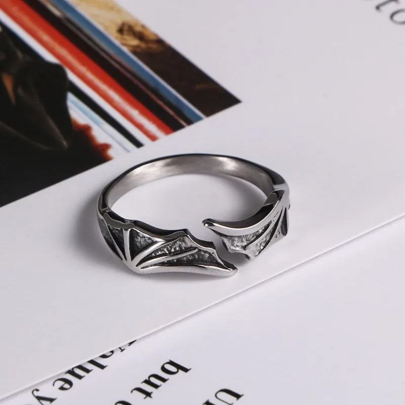 السماء والشيطان، خاتم الجناح، حلقة مفتوحة، خاتم الزوجين، مجوهرات من الفولاذ المقاوم للصدأ SA1194 #4