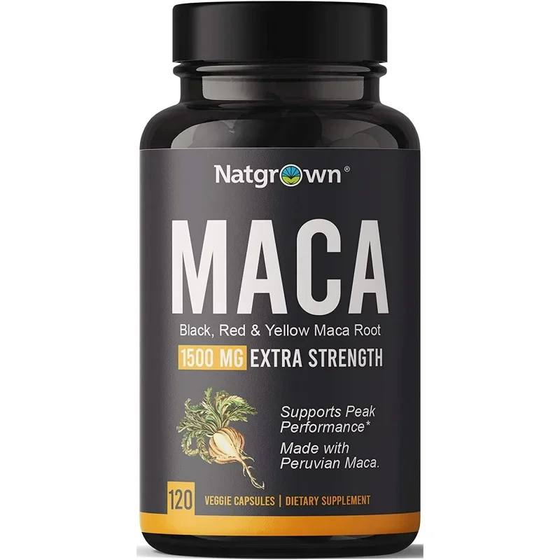 Natgrown Maca Root Powder 1500 Mg Black, Red and Yellow Maca for Performance Support - 120 Capsules