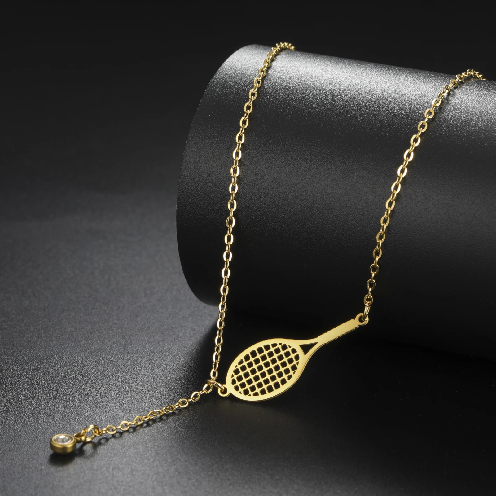 

Amaxer Personality Stainless Steel Hollowed Tennis Racket Bowling Pendant Necklace for Women Men Fitness Sports Hip-hop Jewelry