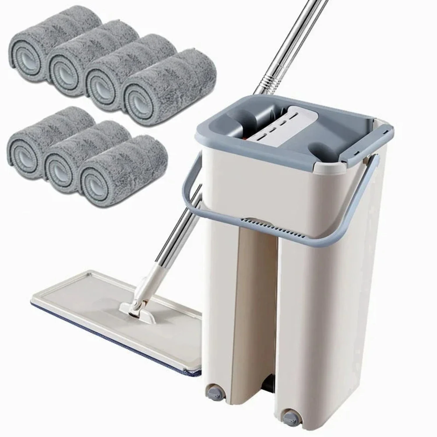 Microfiber Floor Mop Set with Bucket - Squeeze Mops for Wet Cleaning, Cloth Squeeze and Wash System for Bathroom and Kitchen Flo