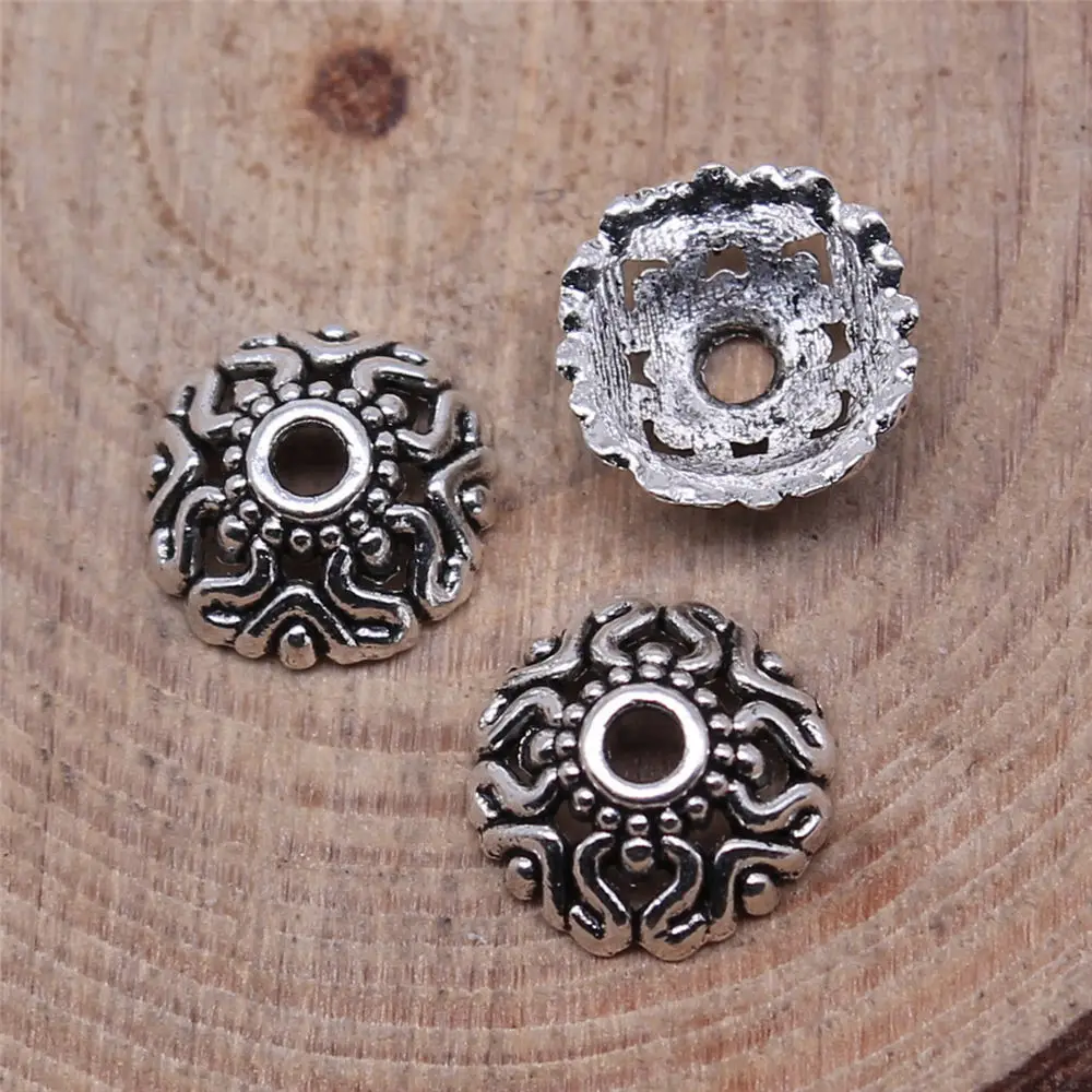 50pcs/lot 9x9mm Bead Caps For Jewelry Making Antique Silver Color 0.35x0.35inch