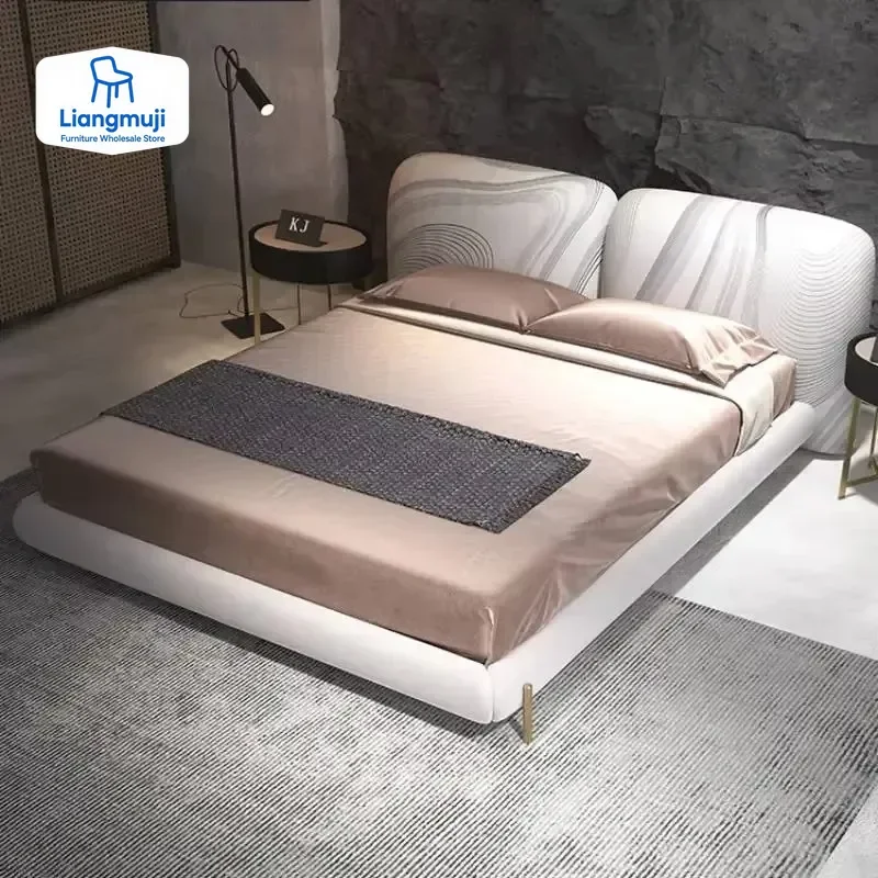 

Bedroom Furniture Italy Style Leather Double Bed Support Customization Of Color Solid Wood Designer Villa King Size Bed Frame