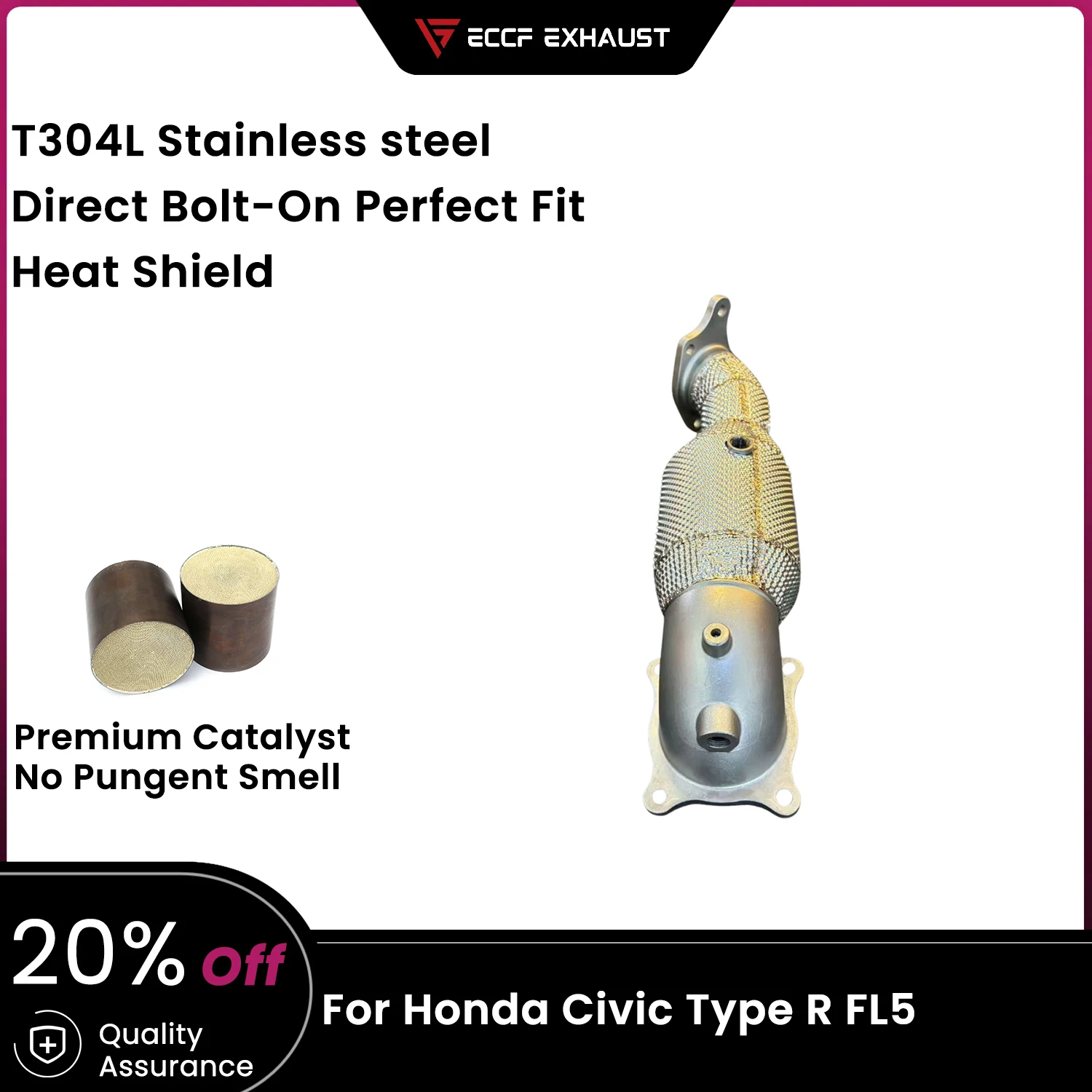 

ECCF Sports Downpipe With Heat Shield For Honda Civic Type R FL5 Aggressive Exhaust Sound High Flow Performance Upgrade