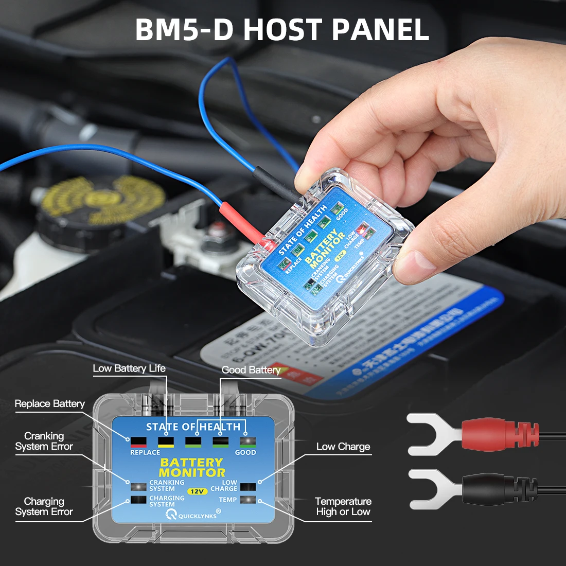 QUICKLYNKS BM5-D 12V LED Tester baterii Monitor wyświetlacz profesjonalna bateria SOH SOC analizator testowy ładowanie narzędzie do testowania