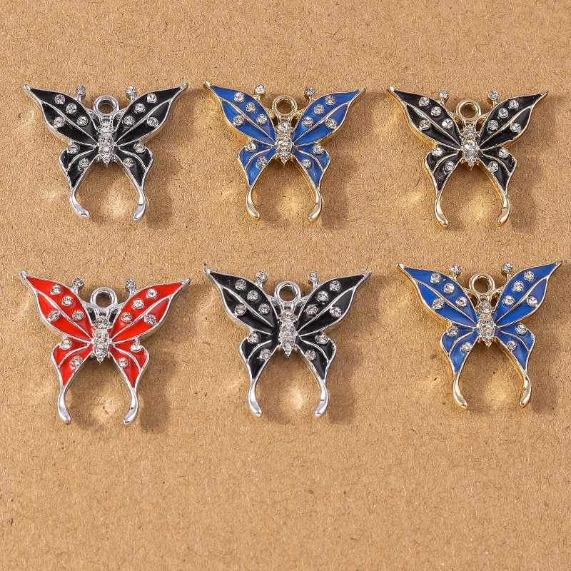 

10pcs Enamel Crystal Butterfly Charm Pendants DIY Earrings Necklace Bracelet Jewelry Making Accessories Supplies