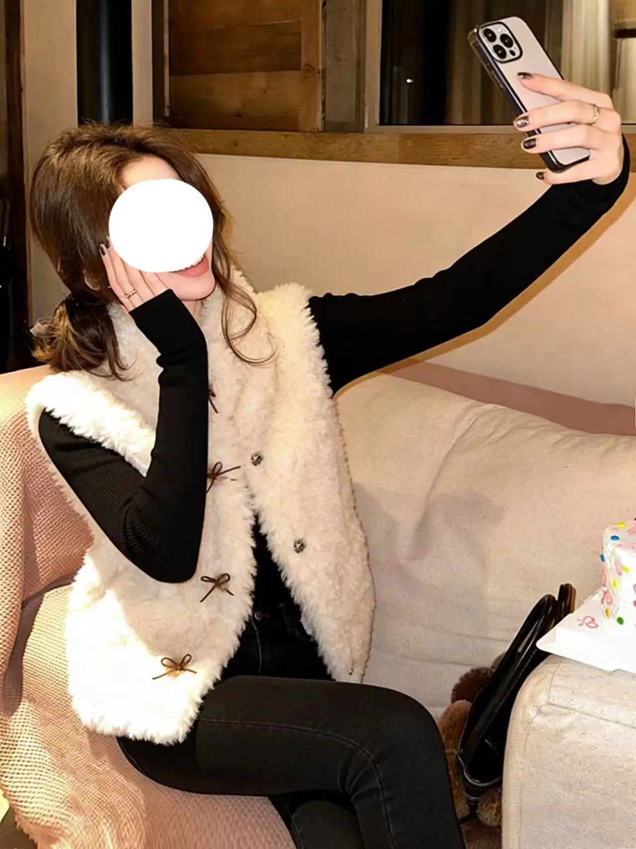 

Новый зимний модный теплый жилет из овечьего меха, женский комплект футболок с воротником-стойкой, облегающий модный комплект