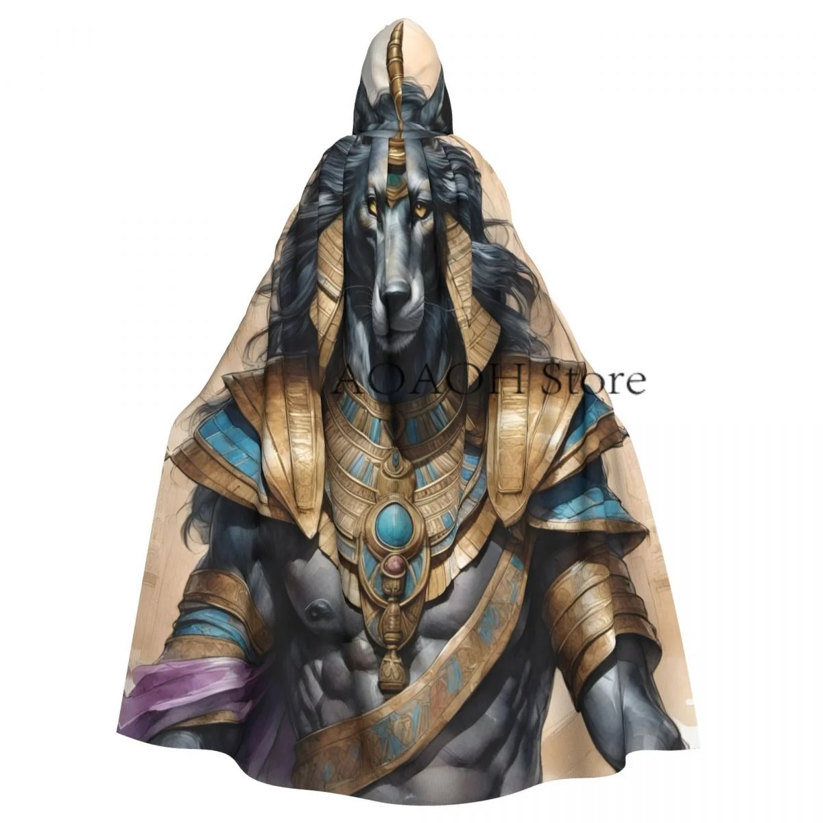 Egyptian God Anubis Art Witch Cloak Hooded Cosplay Costume Halloween Adult Long Party Cape