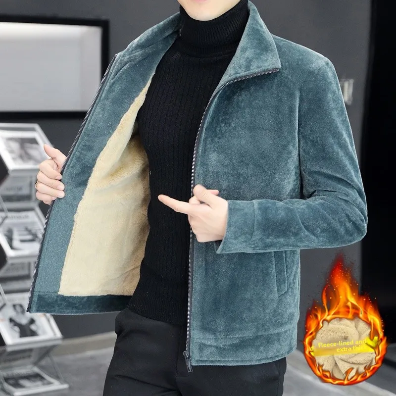 

Модное короткое шерстяное пальто для мужчин: осенне-зимнее, приталенное, с отложным воротником, вельветовое, деловое, повседневное, на молнии