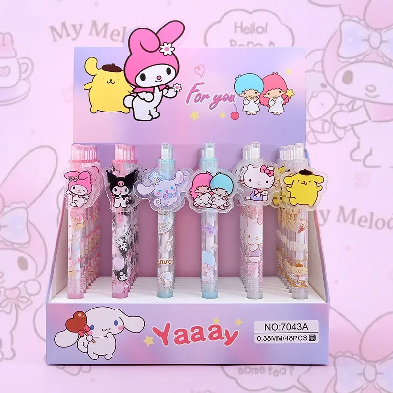 Imagem -03 - Sanrio Olá Kitty Cartoon Gel Pen Kuromi Cinnamoroll Estudantes Papelaria Escola Negra Redação Supply 0.5 0.38 48 Pcs