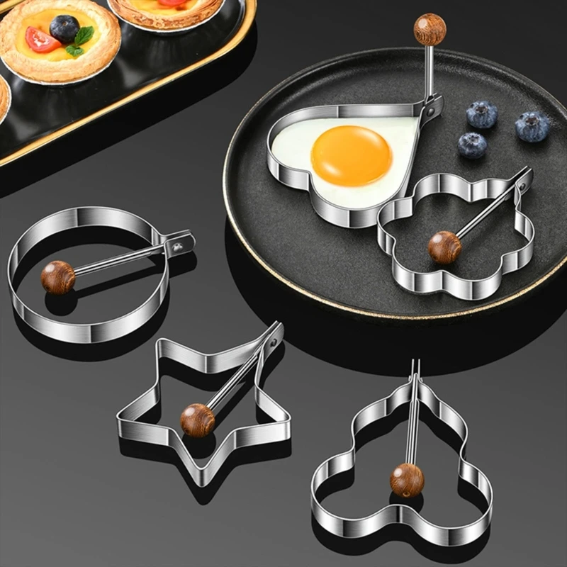 Love-shaped Fried Egg Mold 5 PCS Thickened Stainless Steel Omelet Model Poached Egg Mold Creative Fried Egg Mold Egg Tools