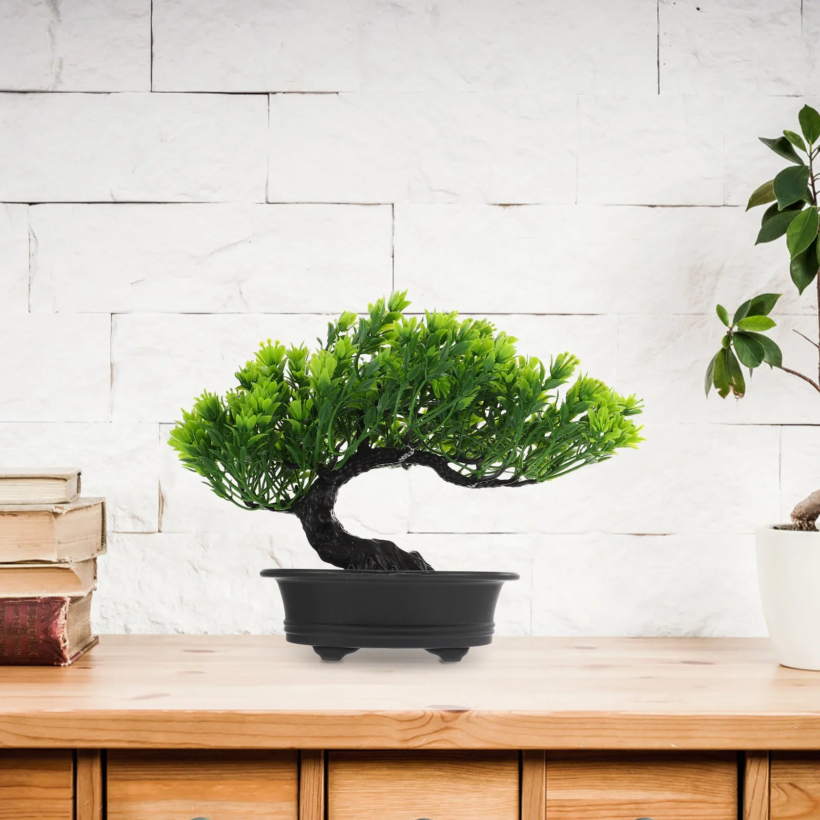 Realistischer künstlicher Miniatur-Bonsai-Baum aus roter Kiefer, immergrüne, pflegeleichte Kunstpflanze für die Dekoration von Schreibtischen und Regalen im Büro oder Zuhause. – Detail 17