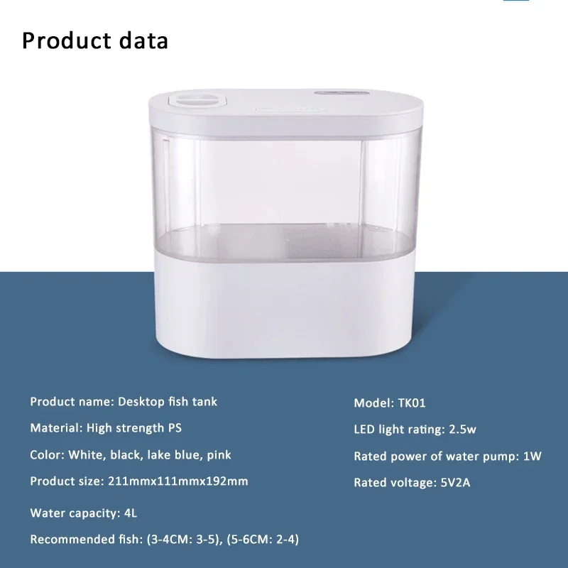 Desktop Creative Mini Aquarium Fish Tank with Biochemical Filtration System LED Light Betta Fish Ecological Water Cycle