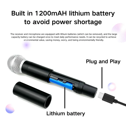 Imagen 2 del producto Sistema con micrófono inalámbrico profesional G-L-X, micrófono dinámico de mano inalámbrico de frecuencia fija UHF de doble canal para fiesta de Karaoke