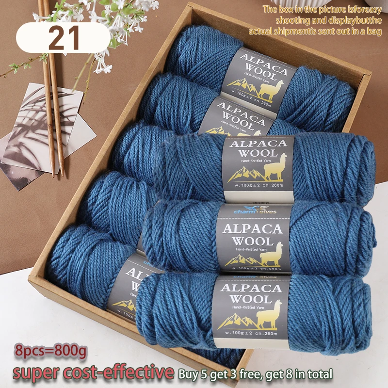 1 Bolsa = 8 Piezas = 800g. Paquete de Oferta Especial de Hilo de Lana de Alpaca de Alta Calidad, Delicado y Suave, No Irrita la Piel, Bolas de Hilo Multicolores para Tejer a Mano en Otoño e Invierno, Apto para Hombres y Mujeres, para Hacer Regalos de Moda