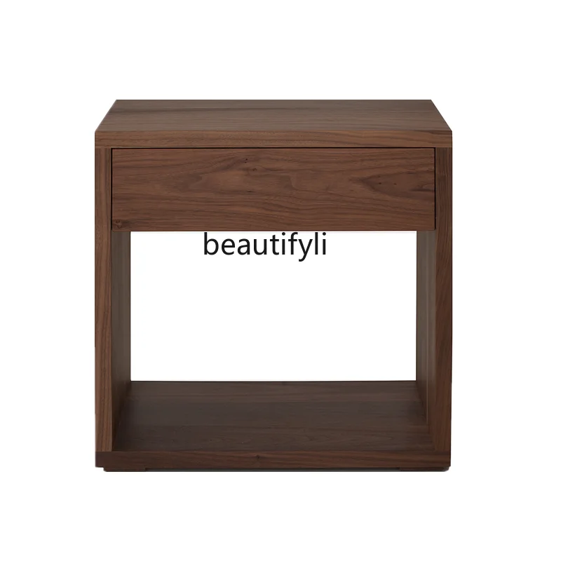 

Nordic Solid Wood Small Apartment Simple Side Cabinet Nordic Black Walnut Wooden Bedside Table Modern Cherrywood Corner Table