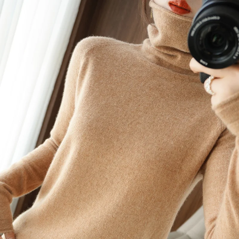 

Ele Свободный женский трикотаж с высоким воротником, свитер в Корейском стиле, осень-зима, теплый длинный свеч, основа irt