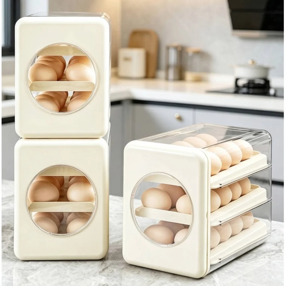 3 Tier Transparent Egg Storage Container Sliding Design Magnetic Closure For Refrigerator Organizer Kitchen Holder For Fridge