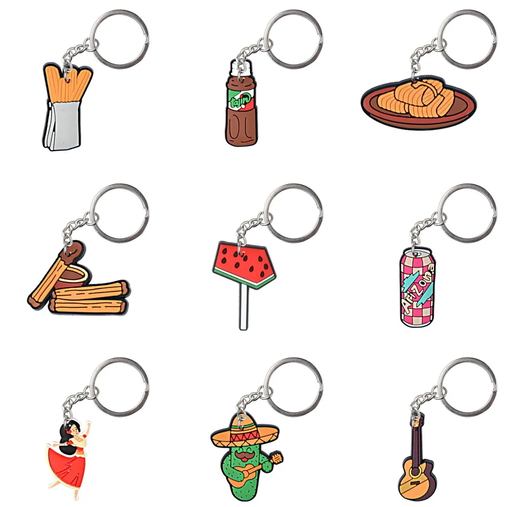 1pcs Mexico Food Juice Keychains Boys Girls Deep-fried Keyrings Kids Cookie Dough Sticks Key Chains Key Rings For Party Favor