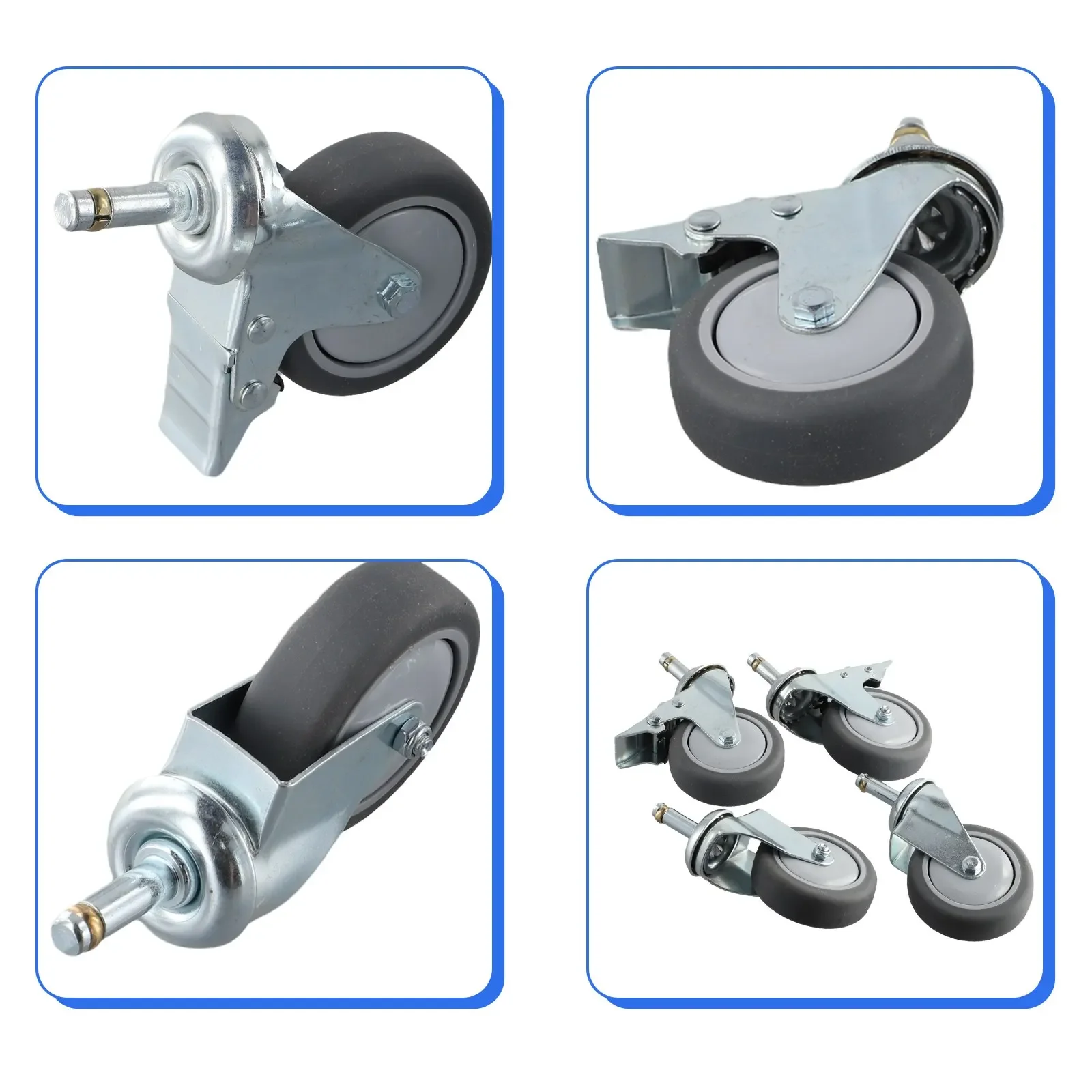 Rubber Swivel Casters Stem Mount Thermoplastic Rubber 1-3/8