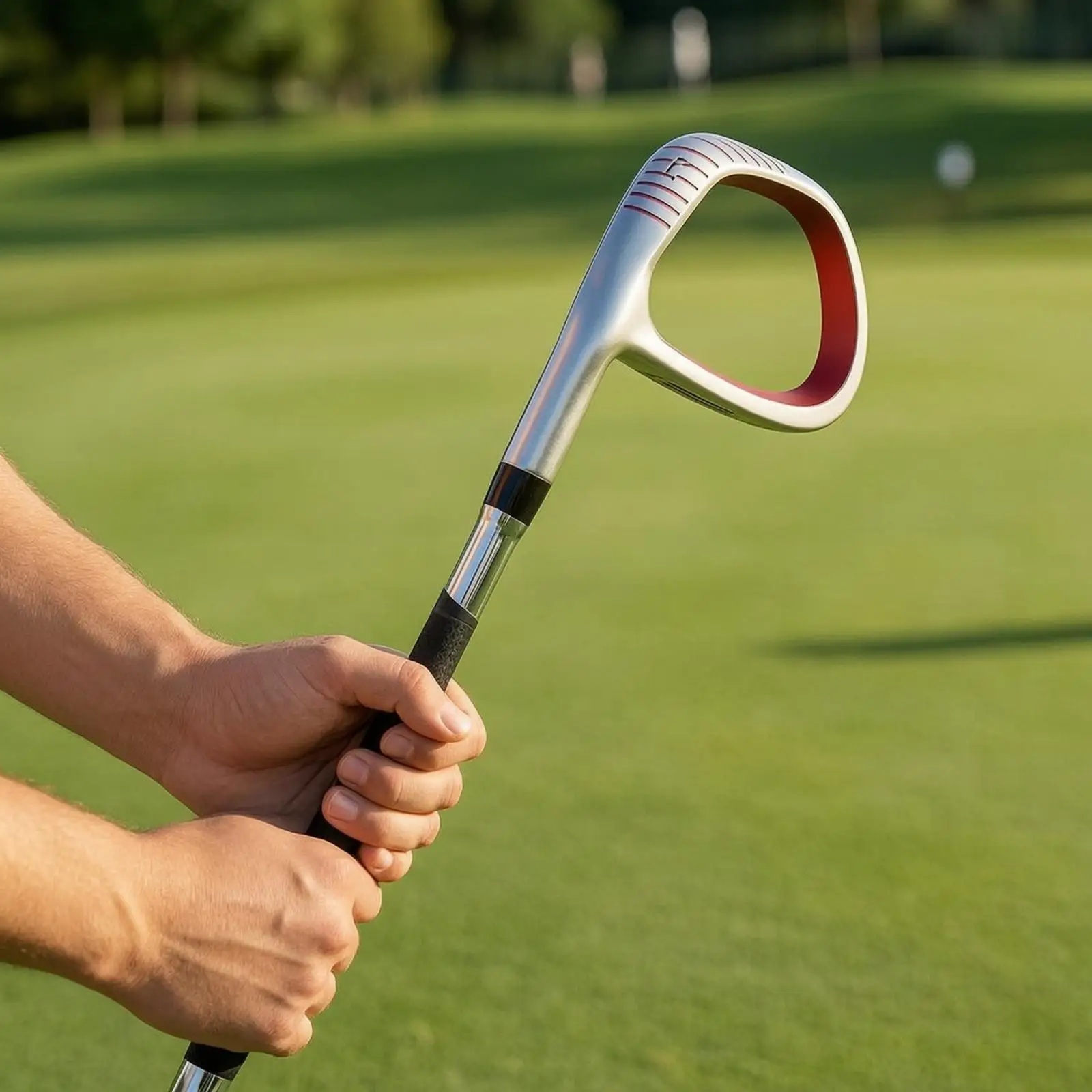 Golf Swing Trainer Aid with Alignment Grooves on Open Loop Head for Visual Path Guidance and Steady Swing Practice