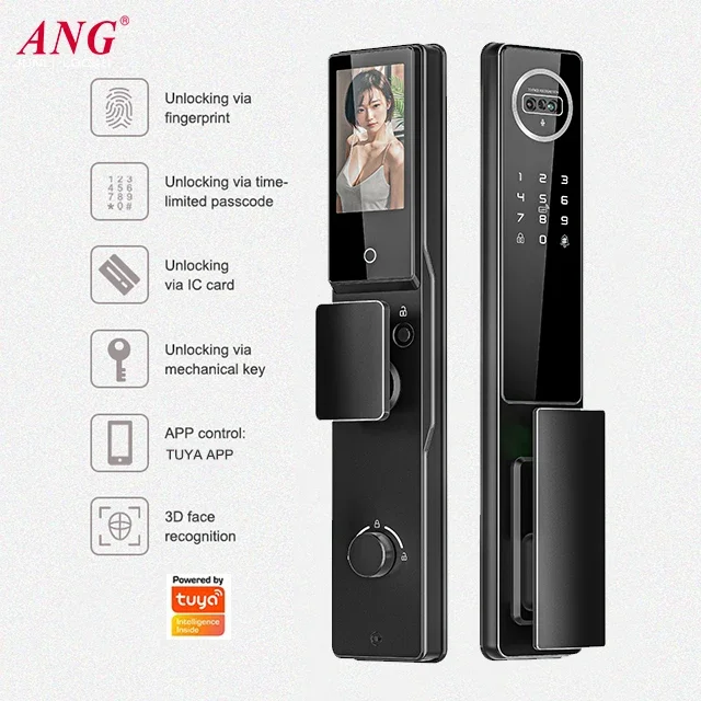 Security Fingerprint Face Id Biometric Lock 6068 Mortise Digital Lock Tuya Wifi 3D Face Recognition Door Lock Smart