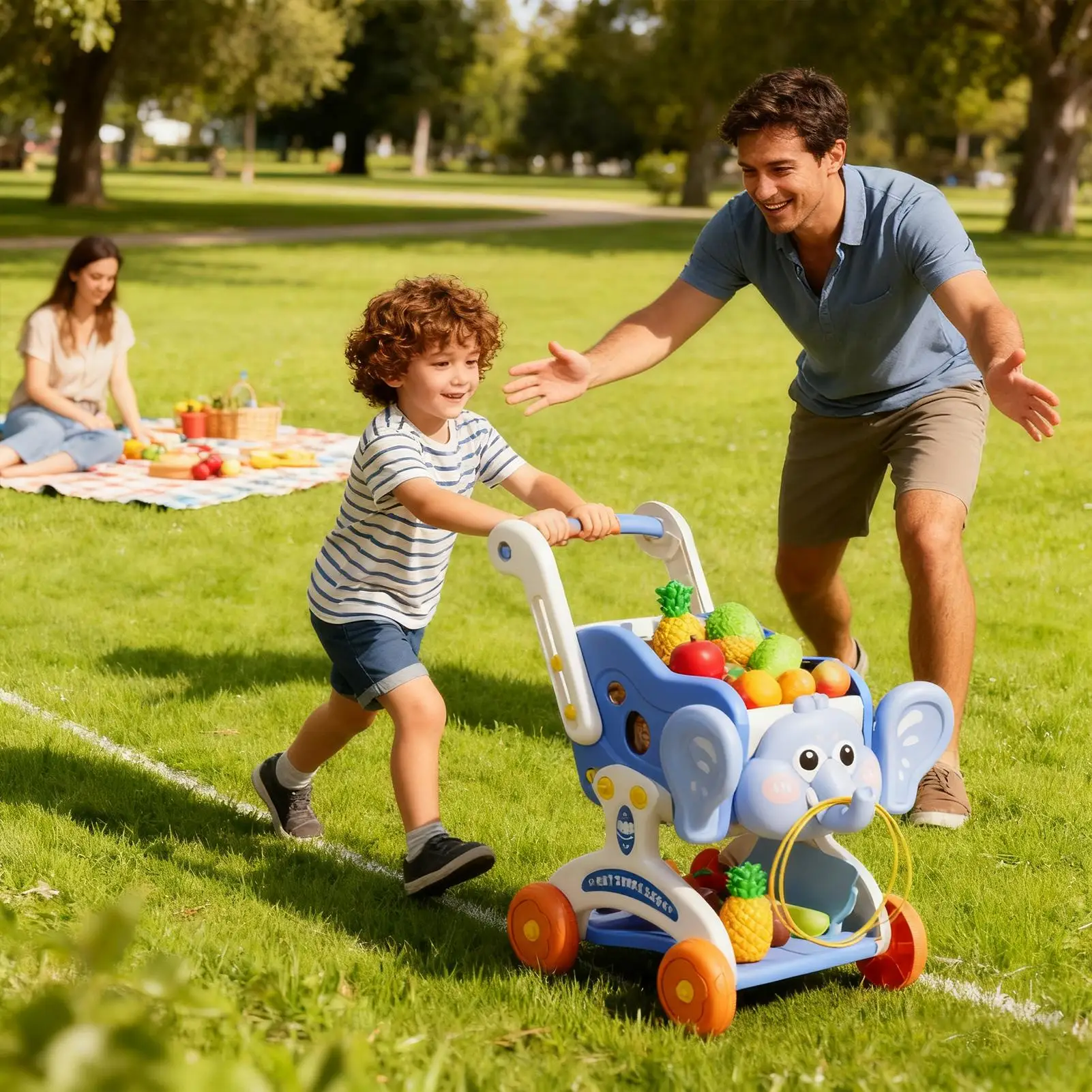 Kids Shopping Cart Baby Shopping Cart Toy Set Realistic Food Toy Set For 3 Years Boys Girls Kitchen Grocery Store Market Home