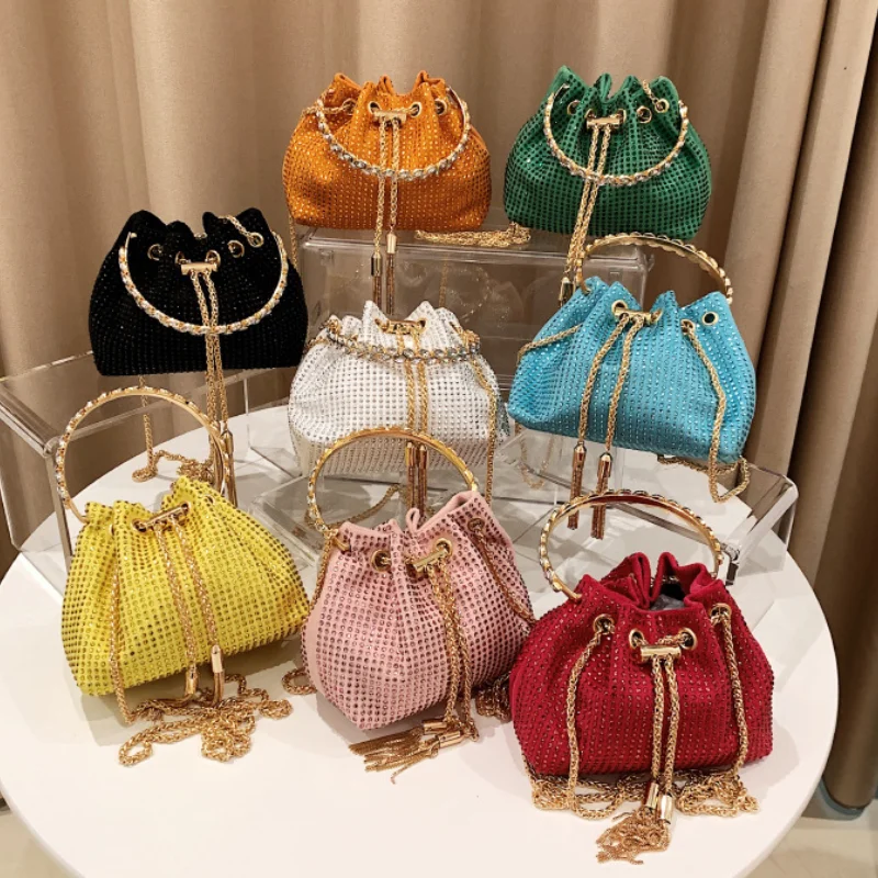 Diamond Bucket Bags for Women 2023 New Luxury Designer Handbag Chain Fashion Evening Bags High Quality Party Woman Shoulder Bag