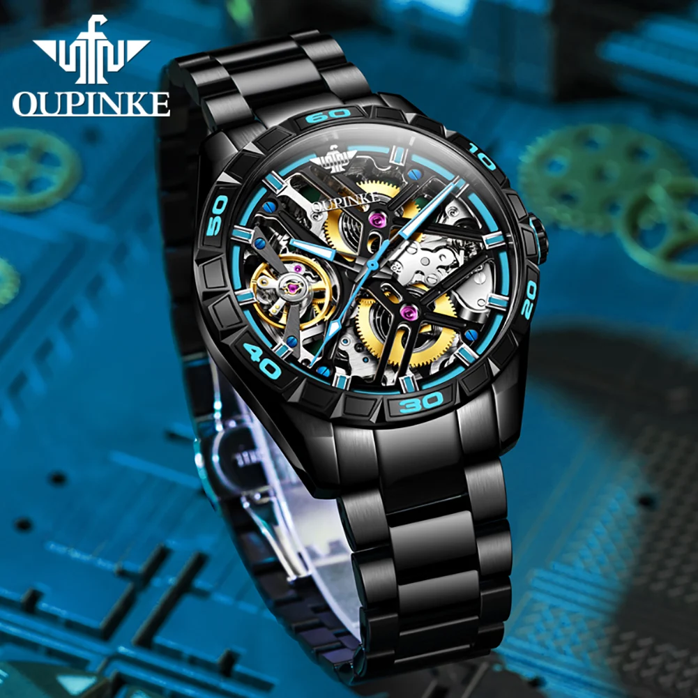 

﻿OUPINKE 3196 Mens Watch Skeleton Automatic Mechanical Top Brand Luxury Original Watch﻿ 50M Waterproof Watches For Man Reloj