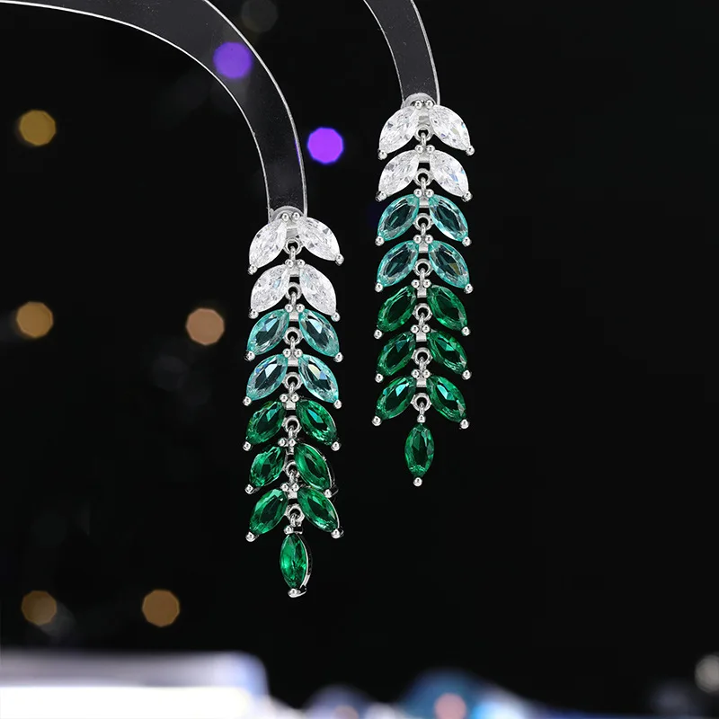 

Gradient color wheat ear tassel earrings s925 silver needle, niche style, fashionable and high-end trendy earrings