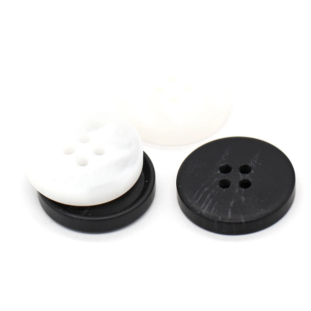 EQUBO 15/18/21/25mm 4 Holes White Black Horn Pattern Resin Buttons for Clothes Men Coat Suit Jacket Sewing Accessories Wholesale