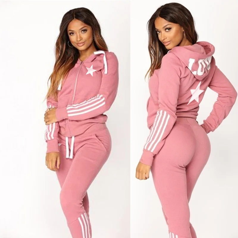 2024 Womens Three Stripe Sports Set Casual Long Sleeve Full Zip Hoodie and Pants Sportswear Women\'s Jogging Suit