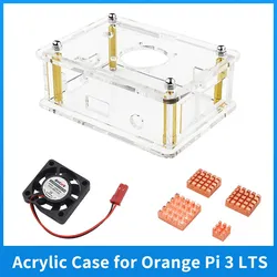 Orange Pi 3 LTS Acrylic Shell Tranparent Enclosure Optional Optional Cooling Fan Heat Sinks Clear Case for Orange Pi 3 LTS