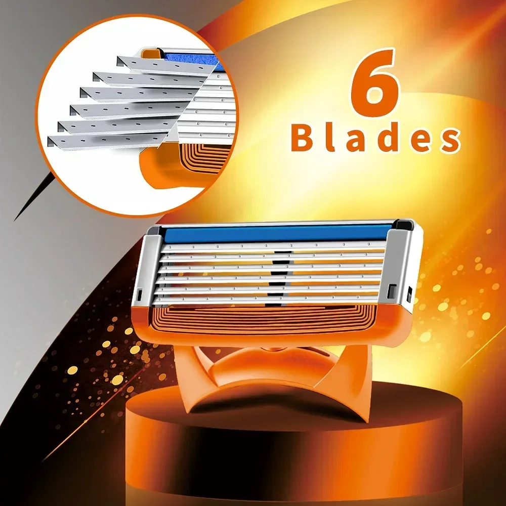 (8 Pcs Blade) High Quality Men Safety Razor Blade 6-Layer Shaving Blades Germany Stainless Steel Replace Shaver Head