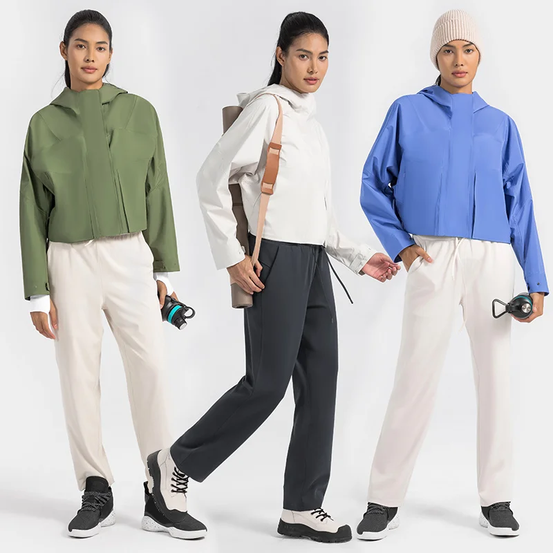 

Custom Long Sleeve Zipper Hooded Jacket Women Softshell Windbreaker Waterproof Sports Jackets Activewear Gym Fitness Yoga Coats