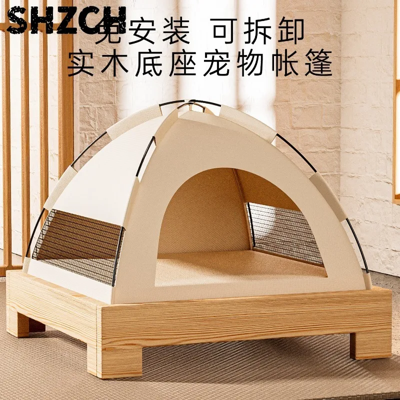 Solid wood free installation cat tent universal cat house closed pet bed kennel villa bed